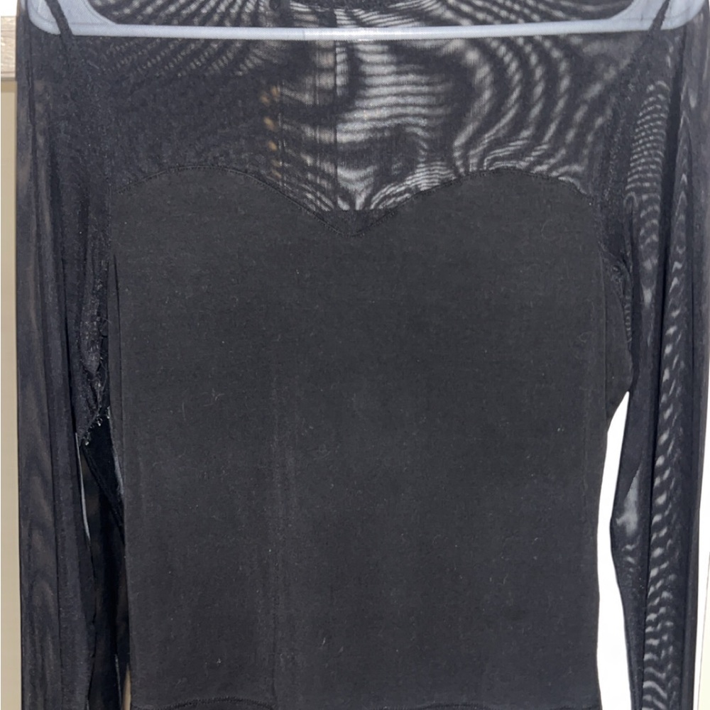 SHEIN Black Sheer Long Sleeve Blouse